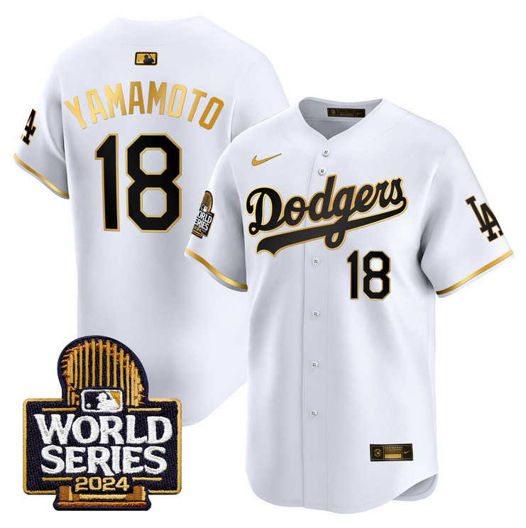 Men MLB Los Angeles Dodgers 18 Yamamoto white 2024 World Series Champions Patch Limited Jersey20241105